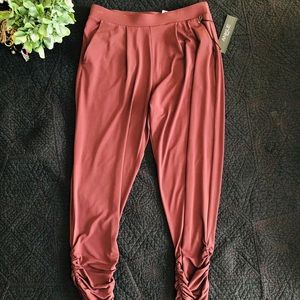 Express Burgundy Ruched Ankle Joggers